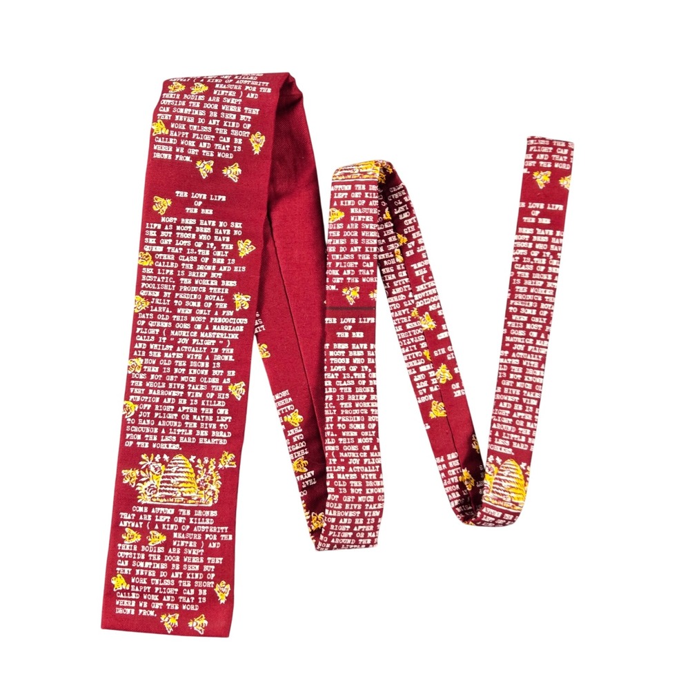 Rooster Necktie Mens Burgundy Red The Love Life of the Bee Novelty Cotton Tie